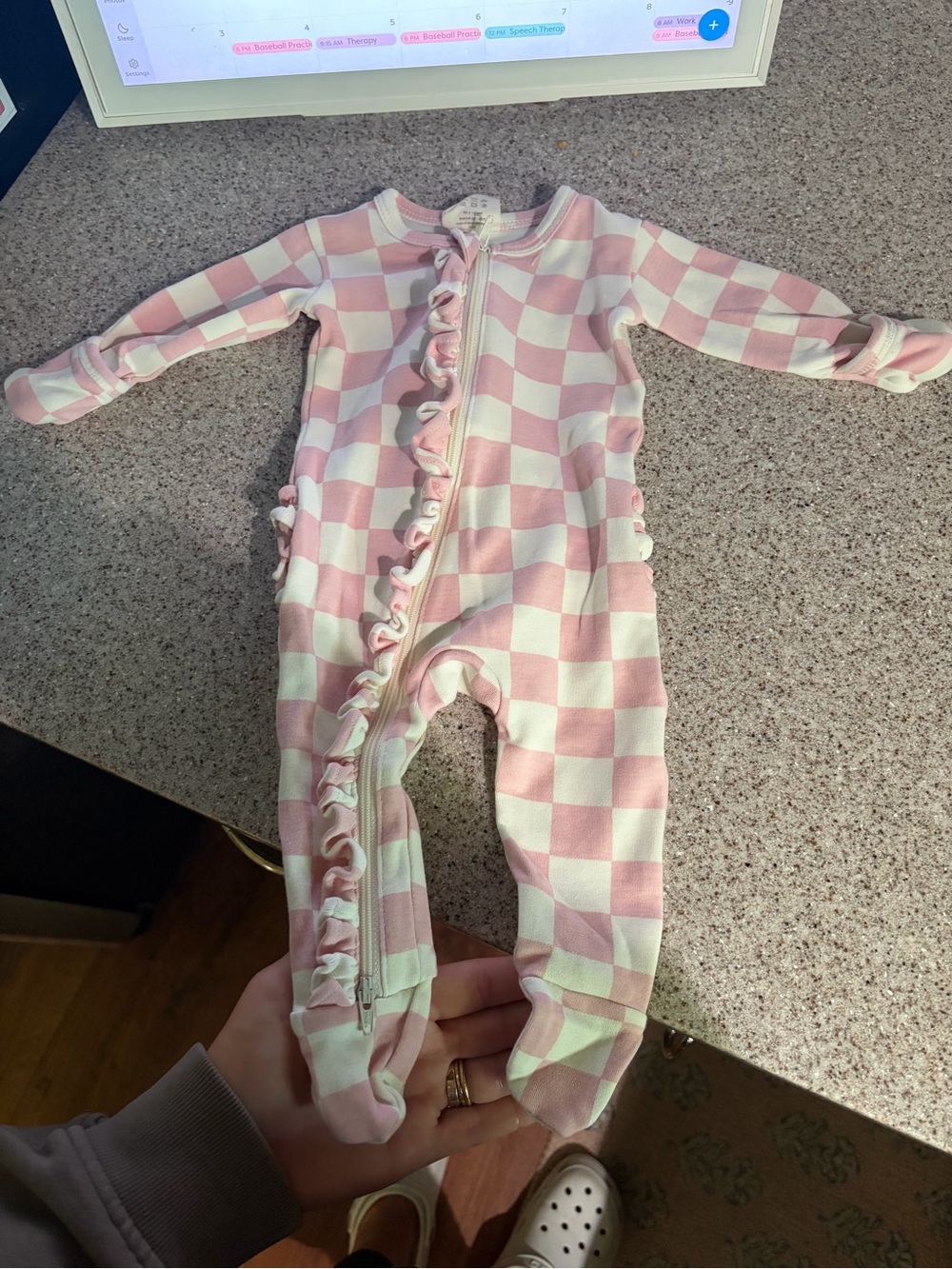 SIIX pink Check Ruffle Zip One-Piece for Kids